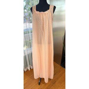 Vintage 60s night dress, peach double layers sleeveless nightgown